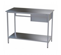 Стол медицинский инструментальный из нержавеющей стали Э-1180/590-ПЯП с одним подвесным ящиком и полкой